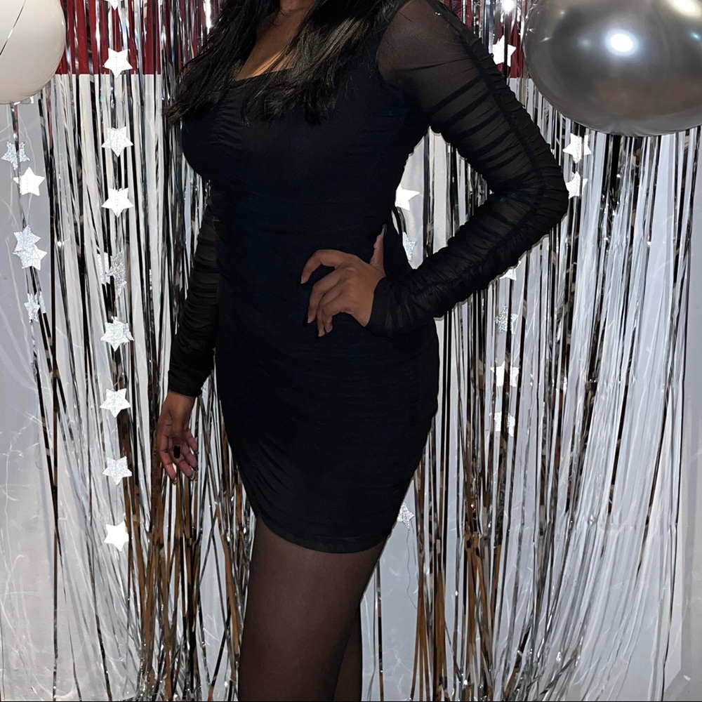 Black Ruched Mini Dress - Picture 4 of 4